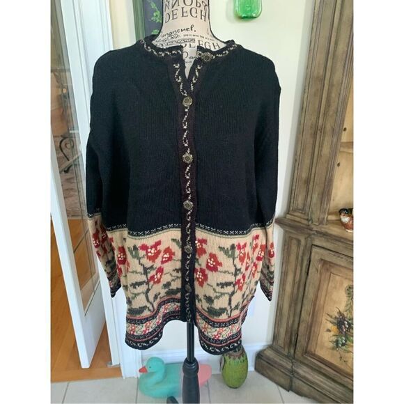 VTG Nordic Design Rare FLORAL Fair Isle Wool Cardigan Sweater - Picture 7 of 7
